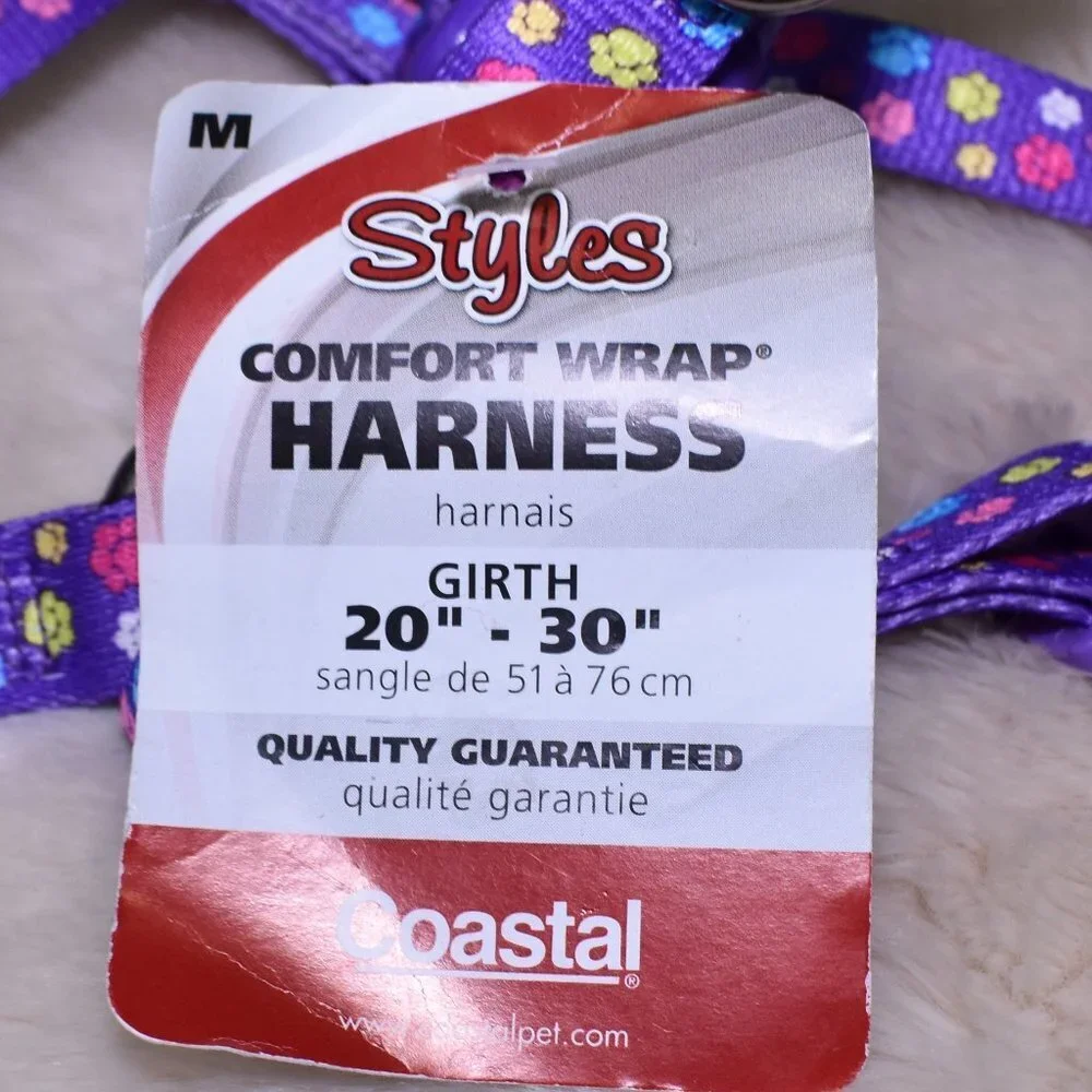 Purple Dog Harness Size Medium Paw Print Adjustable